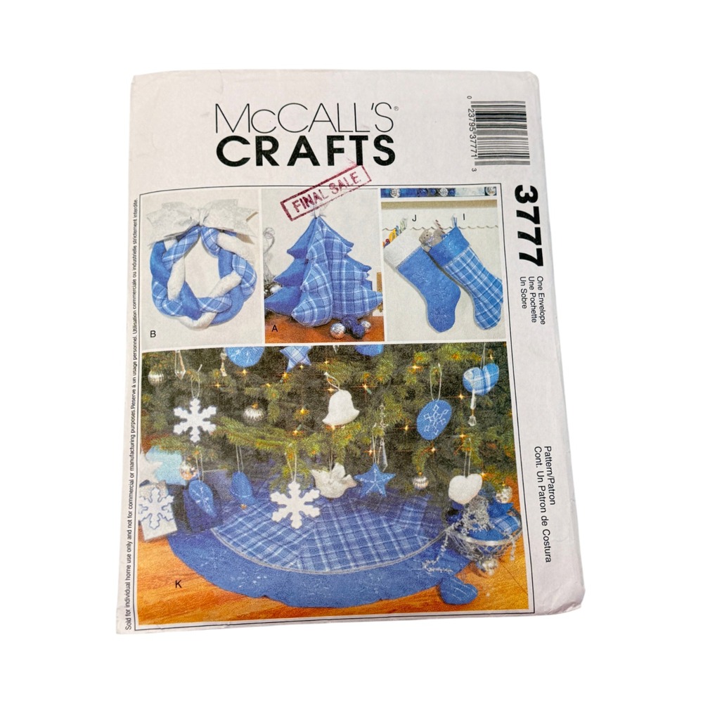 McCalls 3777 Sewing Pattern Christmas Decorations Ornaments Stocking New Uncut